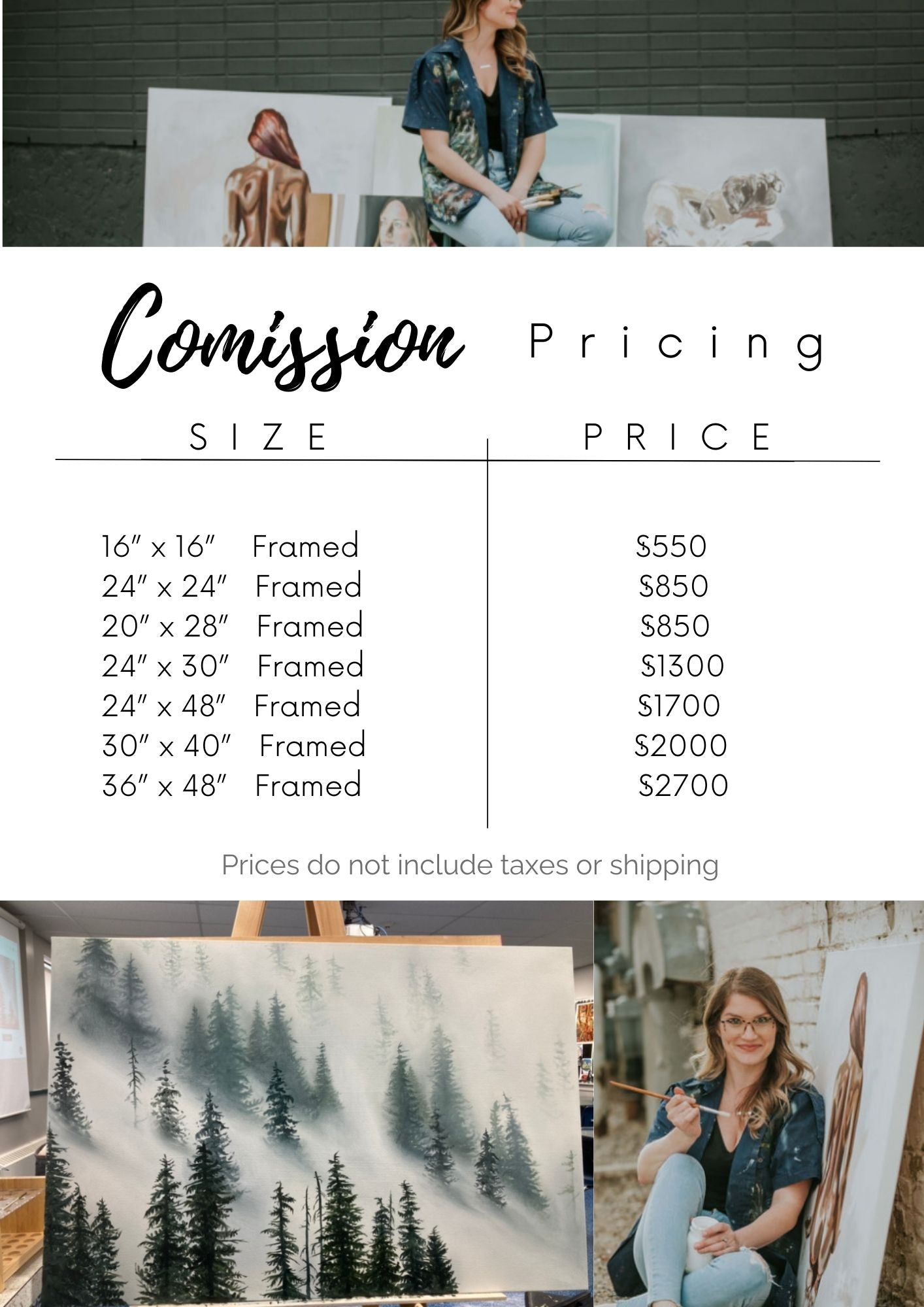 Commission Pricing List